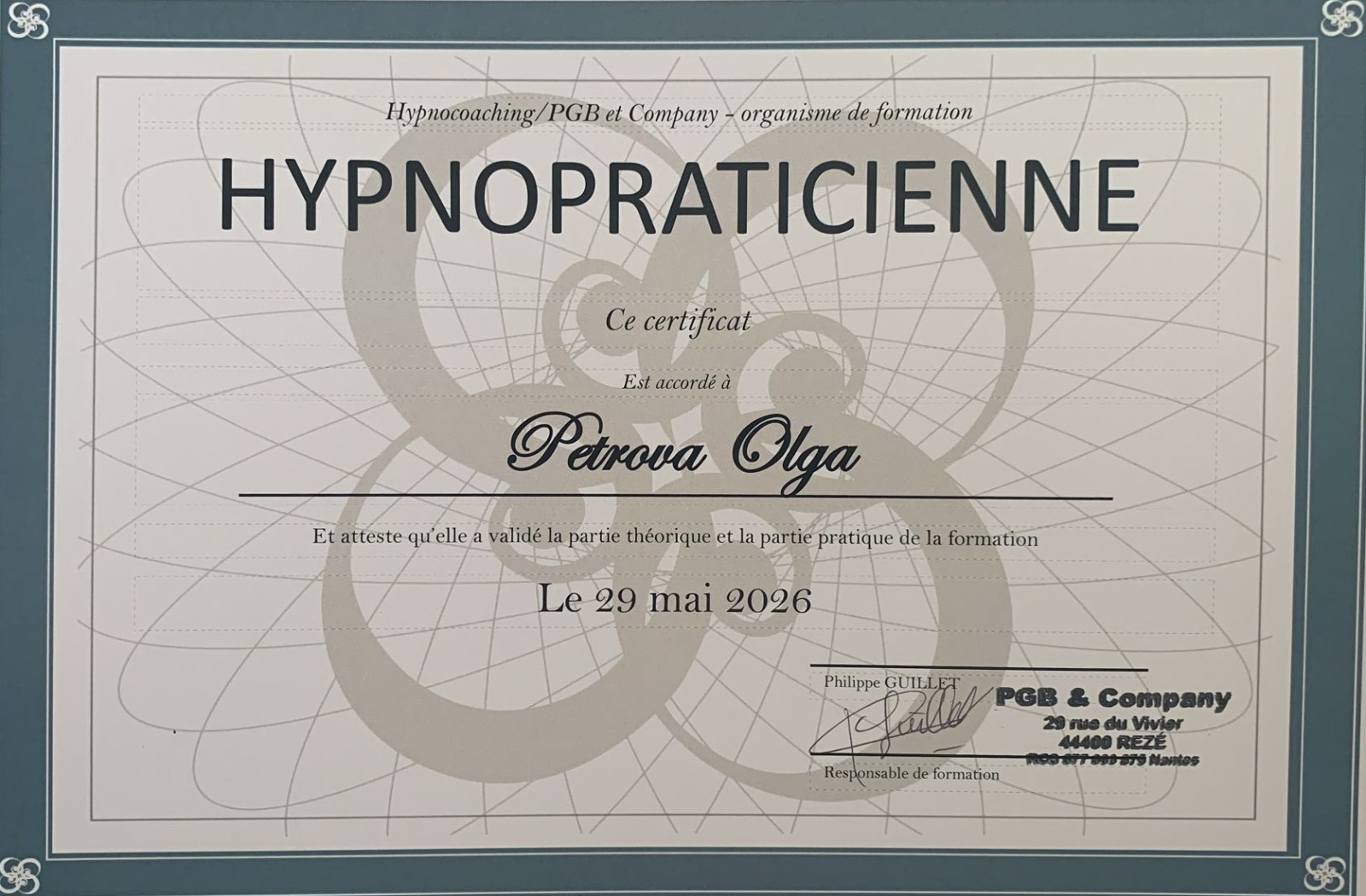 Diplôme : Hypnopraticienne