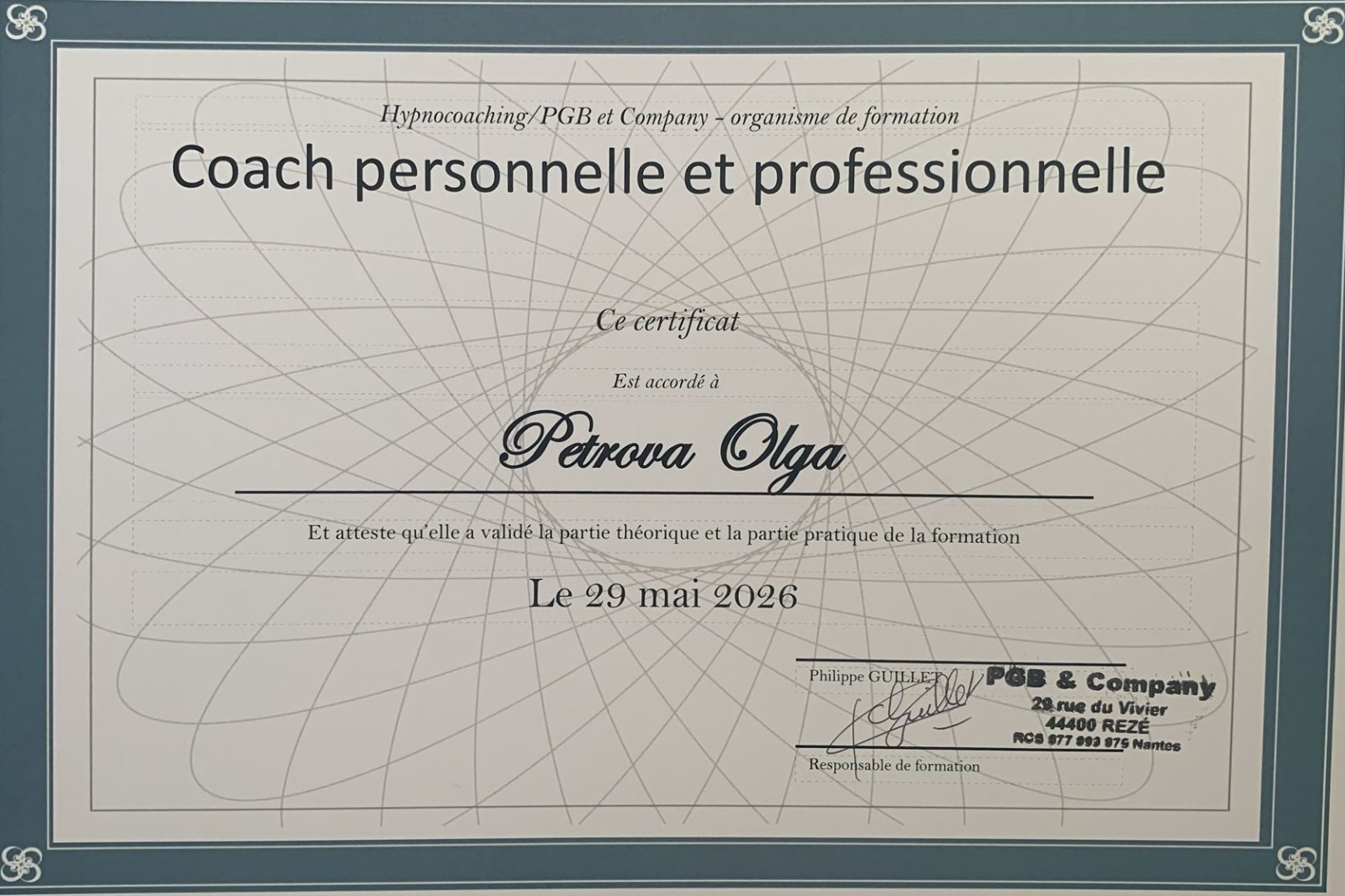 Diplôme : Coach personnelle et professionnelle