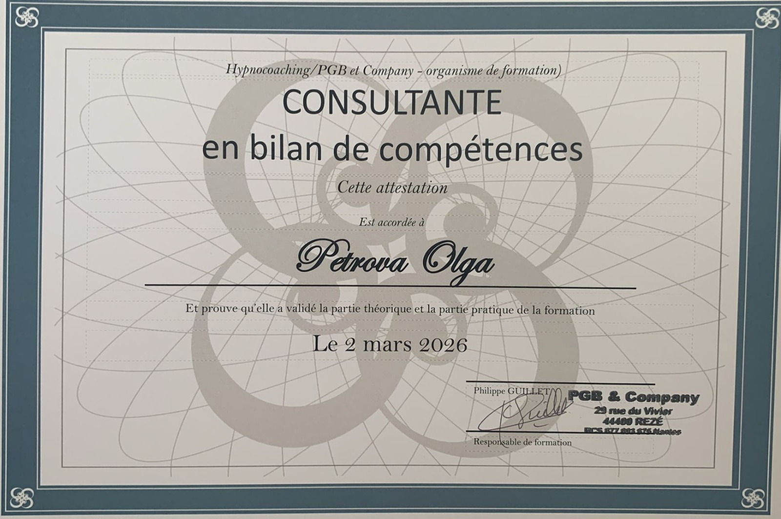 Diplôme : Consultante en bilan de compétences